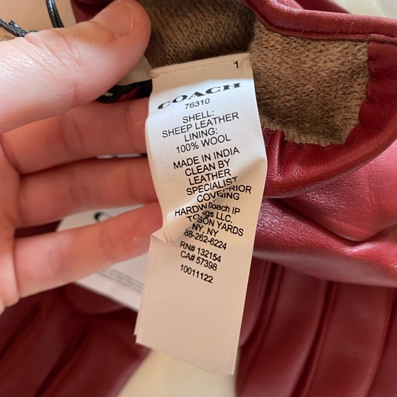 NWT Coach Cherry Leather Wool Lined Gloves - Picture 4 of 5